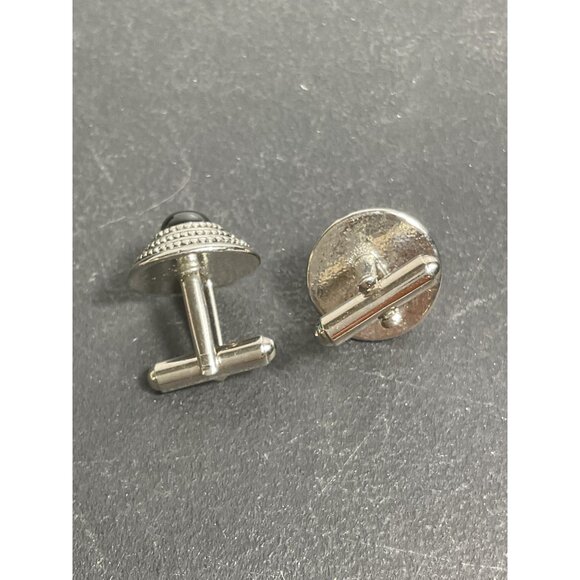 Silver Tone Black Onyx Round Cufflinks - Picture 3 of 4